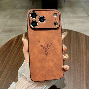 Deer Pattern Leather Matte Phone Case For iPhone 17 Air 16 16E 15 14 Plus 11 12 13 X XS XR Pro Max Vintage Suede Bumper Cover
