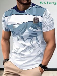 Mens Casual T Shirt Striped Color Block Design 3D Print Short Sleeve Top Summer Simple Fashion Street Round Neck Mens T-Shirts