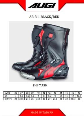 AUGI MOTORCYCLE RACING BOOTS AR-3-1 BLACK/RED