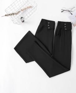 South Korean Office WomenS Spring And Autumn High Waist Elastic Waist Halen Long Pants Black Button Bottom Pants Women