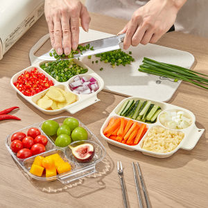 Square Plastic Divided Dinner Plate Portion Control Food Plate Stackable Salad Plate 4 Compartments Fat Reducing Plate