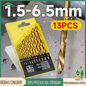 13 Pcs Mata Bor Besi Set Ukuran 1.5mm - 6.5mm Pegangan Bulat Quick Change