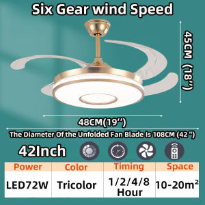 Fashionable 42 Inch LED Invisible Ceiling Fan Light/6-Speed/Remotes 3 Colors/Living Room/Dining Room Ceiling Fan Lights