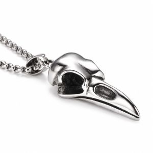 SIXIS Cổ điển dây chuyền hình đầu lâu chim ưng Thép không gỉ 304 Bạc Dây chuyền dây Thời trang Phong cách Punk Vòng cổ hình chim quạ Viking dành cho nam và nữ