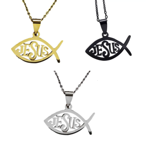 Women Fish Necklace Christian Ichthys Pendant Necklace Chain Necklace 50cm Stainless Steel Texture Suitable for Daily