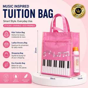 [MSIA SHIP] NOVELTY Pink Elegant Piano Keyboard Design Tuition Multipurpose Bag & Pencil Case Beg Serbaguna & Sarung Pensil Warna Merah Jambu Kids Lady Library Grocery Eco-friendly Shopping Market Student Children Budak Sekolah Hadiah Perempuan 补习 书包