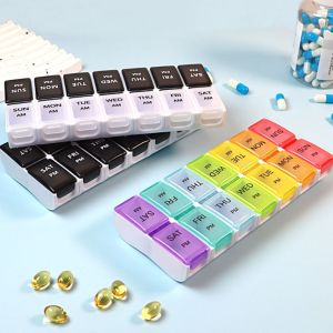 PTK52 14ตาราง กล่องเก็บยา แถวคู่ พลาสติกพีพี ที่จัดเก็บยา BPA Free ใสสะอาด กล่องยา7วัน การเดินทางการเดินทาง