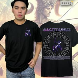 ODA Sagittarius November 22 - December 21 Zodiac Sign T-Shirt - Cotton with Durable Rubberized Print for Men and Women Crewneck Round Neck Menswear Fashion Polyester Streetwear Short Sleeve Tropical