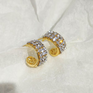 Fashionable Ring Gift 新款铜微镶锆石金色C圈耳环轻奢高级感耳饰小众气质法式耳圈批发