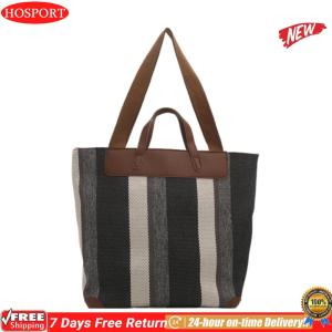 [HOM] Striped Shoulder Bucket Bags For Women Large Capacity Trendy Canvas Tote Bag Stylish Tote Bag Simple Commuting Bag for Daily Use