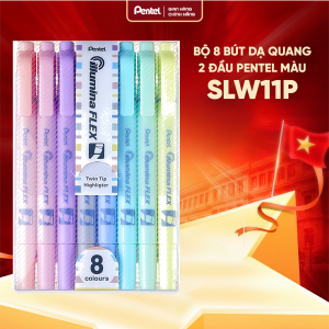 Bộ 8 bút dạ quang 2 đầu Pentel SLW11P nét bút trơn mực đều nhanh khô không nhoè
