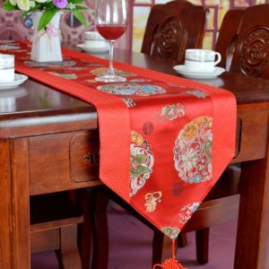 HJKL สีแดงเเดง ระดับไฮเอนด์สุด แต่งงานในงานแต่งงาน ผ้าซาตินซาติน พิธีชงชาแบบสบายๆ สไตล์จีนจีน ผ้าปูโต๊ะผ้าทอ ตกแต่งโต๊ะ นักวิ่งตาราง ที่คลุมโต๊ะ