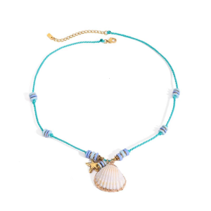 Minimalist Seashells Neckchain Adjustable Length Colorful Rope Stainless Steel Pendant Necklace Casual Wear