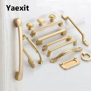 Yaexit Cabinet Handle Wardrobe Door Handle Drawer Gold Aluminum Handle golden Knobs