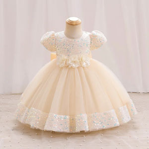 Ali9big bow gold sequins party baby girls dress toddler Tutu lace 1st birthday princess dresses for Girl Wedding prom Christmas gown