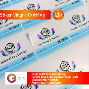 Cetak Stiker Vynil  Stiker Cup Anti air Label+ Kiss Cutting Custom Desain per lembar A3. Stiker Sticker Label Produk  Kemasan FREE DESIGN / TEMPLATE