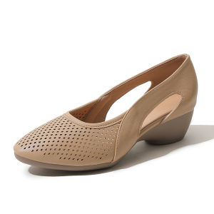 [Free Shipping] Womens Closed-Toe Sandals Soft Leather Soft Sole Leather Shoes Womens Summer New 2026 Hollow Mesh Breathable Non-Stuffy Single Shoes Womens Shoes