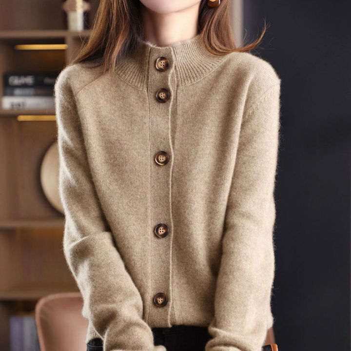 Retro Autumn and Winter Sweater Korean Stand Collar Knitted Cardigan Loose Short Sweater