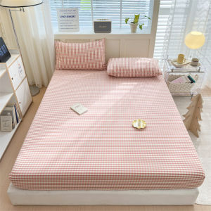 Dansunreve Premium Cotton Fitted Bed Sheet 800TC Checkered Plaid Full Garterized Bedsheet Washed Cotton Soft Fitted Bedsheet Lattice Fittedsheet Single Queen King