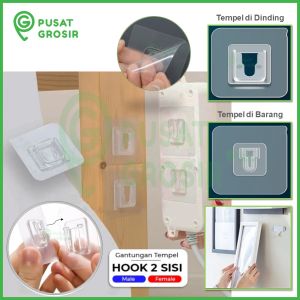 Gantungan hook tempel dinding Multifungsi 2 sisi 1 set Lem Cantolan serbaguna cantelan transparan tempelan ditempel tembok