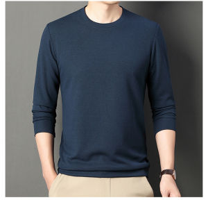 IELGY Waffles Mens Long-sleeved T-shirt New Solid Color Round Neck Casual All-match Sweater Simple Base Shirt