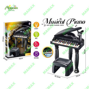 MAMAX【SG Ready Stock】Kids 37-Key Musical Grand Piano Keyboard Set with Mic/Flashing Lights&Stool★USB Power Supply+Battery Operated Toy✅Age 6+✅