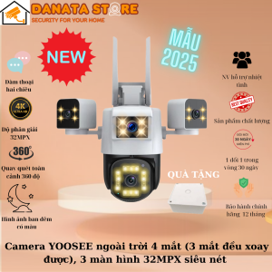 (Độ phân giải 32MP) Camera YOOSEE ngoài trời 4 mắt (xoay được 3 mắt) 3 màn hình tích hợp 46 LED siêu nét có tiếng việt