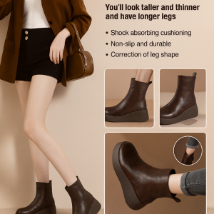 Ankle Boots For Women Fashion Autumn Early Winter Shoes Leather Shoes Thick Soled Martin Boots Height Increasing Shoes
