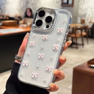 Cute Glitter Bow Silicone Transparent Case For Samsung Galaxy S25 S24 S23 FE Ultra Plus A56 A36 A26 A16 A06 A55 A35 A25 Cover