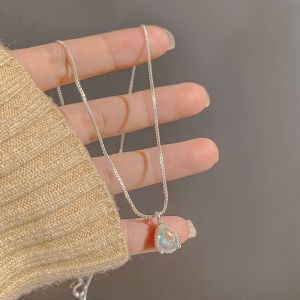 Kalung Wanita Liontin Tetesan Air Anti Karat Titanium Sparkling Water Drop Silver Necklace