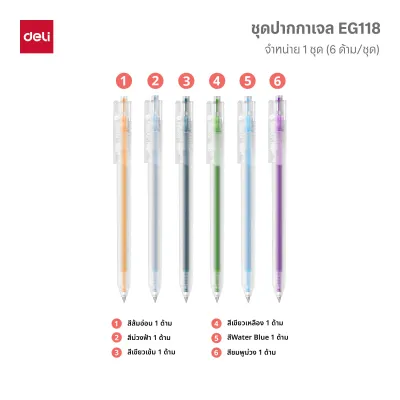 ชุดปากกาเจลสีแบบกด Bullet tip 0.5mm Deli รุ่น G118-12A / G118-12B (จำหน่าย1ชุด/12สี/12ด้าม)