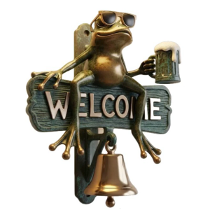 Chuông cửa chào đón mát mẻ ếch tường giờ với sunglassess & Cốc bia vui trang trí ngoài trời cửa giờ biển hiệu Chào mừng độc đáo cho nhà hiên vườn hoặc Patio