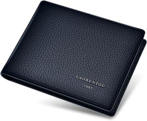 LAORENTOU Leather Wallets for Men Genuine Leather RFID Blocking Gift Box Packing Mens Slim Wallets with 3 ID Windows Credit Card Holders Casual Men Purses