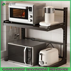 Sikiwind 2/3 Tier Expandable Microwave Rack Multi-Function Extendable Microwave Stand Height Adjustable Microwave Oven Rack for Kitchen Countertop