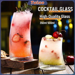 Talao Vertical Lines Crescent Shaped Glass Juice Beverages Cocktail Glass Water Glass 350ml 500ml