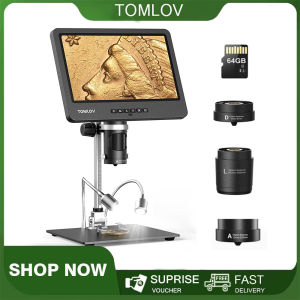 TOMLOV DM602 HDMI Digital Microscope with 3 Lens 10.1 Inch Screen Soldering Microscope LCD Coin Microscope Error Coins Full View 2K Video Microscope for Adults Biological Microscope Kit 64GB