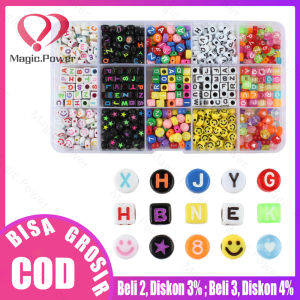 24 Grid Smiley Huruf Manik-manik Kotak Set DIY Mainan manik edukasi anak/ DIY Meronce Kalung Gelang Anak Elastis Tali Alat Set DIY Kerajinan Bahan Akrilik Alfabet Manik-manik Kit