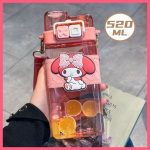 520ml Kawaii Sanrio Water Bottle Kuromi Cinnamoroll Cartoon Anime Glass Cup Sleeve Toys For Kids Kawaii Bottle Gift Water Cup