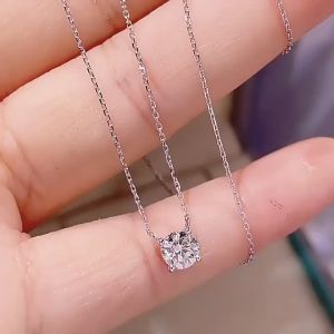 S925 Sterling Silver Moissanite Necklace for Women Simple and Luxurious Classic Four-Prong Pendant Collarbone Chain Jewelry
