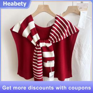 【Heabety】 New Match Black And White Knitted Striped All-Matching Fashion Decoration Website Red Plus-Sized Neck Protection Shoulder Shawl