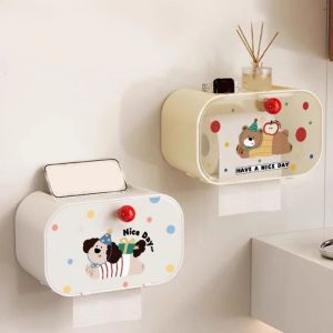JEHUA No Punching Cartoon Tissue Holder Plastic Waterproof Paper Towel Box Multifunctional Great Load Bearing Wall Mounted Tissue Box for Home