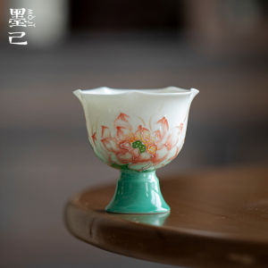 墨己高足花口手绘荷花茶杯家用仿宋陶瓷品茗杯功夫茶具仿宋杯子