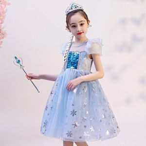 Váy Elsa + Vương Miện + Đũa Thần + Tóc Giả Cho Bé Gái