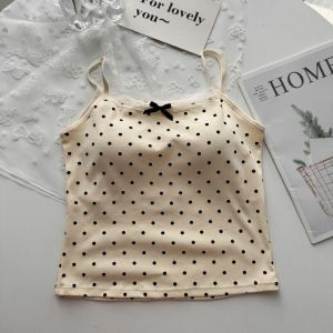 ZEEMIN Korean version of beautiful back polka dot sling vest women with chest pad sweet fashion breathable versatile fixed cup chest wrap tube top