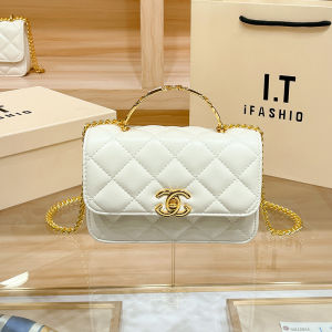 24 Genuine leather handbag with chain strap crossbody small square bag-style quilted bag street fashion lightweight