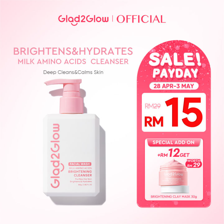 Glad2Glow Milk Amino Acid Gentle Cleanser Face Wash Hydrating Facial Cleanser Smooth Skin Oil Control(80ml)氨基酸洗面奶
