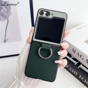 for Samsung ZFlip 5 4 Ring Holder Lichee Pattern Case for Samsung Galaxy Z Flip 6 5 3 2 1 flip4 Flip3 Flip5 Color Contrast Cover