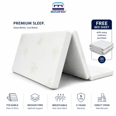 [FREE Bed Sheet + Carry Bag] Dazzler Max KNITTED Three Fold High Grade Rebond Queen Size Mattress