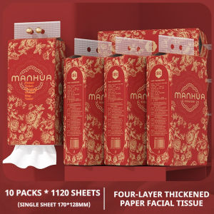 【10 Packs/Box】ManHua Red Flower 4-Ply 1120 Sheets Tissue / Hanging Paper Towel / Hangable Napkin