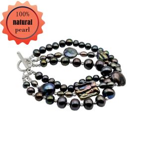 Vòng Tay Nữ Cá Tính Vòng Tay Nhiều Lớp Ngọc Trai Baroque Tự Nhiên Ngọc Trai Đen Trang Sức Thủ Công Trang Sức Bohemian